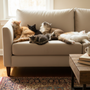 Cozy beds and toys for cats and kittens