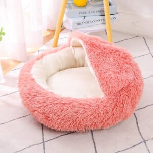luxury plush round cat bed for winter – warm calming dog & cat sleeping nest